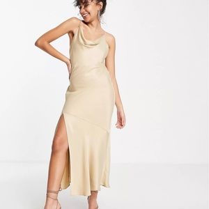 NWT beige satin bridesmaid or weeding guest dress